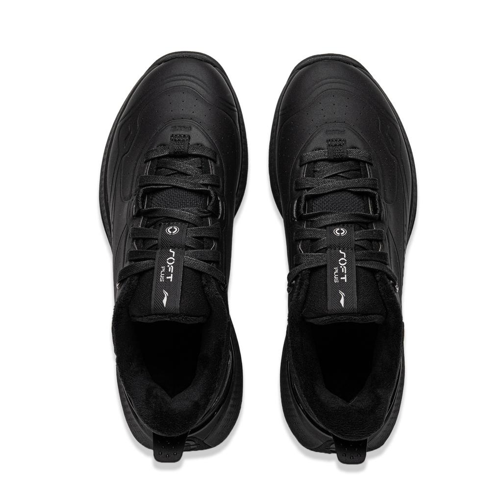 Li-Ning Soft Plus Fleece Comfortable Simple Versatile Fleece Lined Non-Slip Wear-Resistant Low-Top Casual Shoes Women sneaker Black AGLU098-1