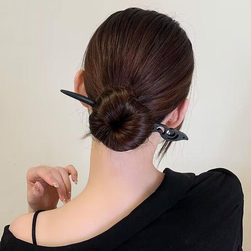 Antique Wood Hairpins Female New Chinese Simple Geometric Black Hair Sticks Hair Clips For Women Hair Accessories Pearl Headwear