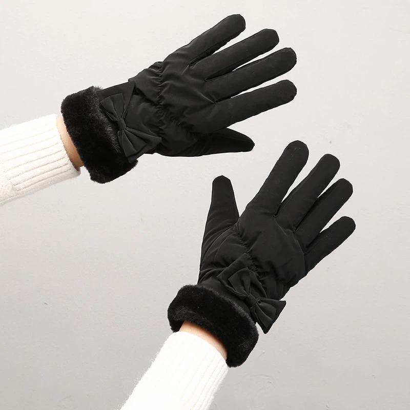 Ski Gloves Women Winter Fleece Thickened Warm Plush Cotton Waterproof Touch-Screen Gloves For Outdoor Riding Mountaineering