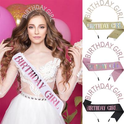 Glitzernde Geburtstagskind Stirnbänder Tiaras Haarband mit Schärpe Prinzessinnenkrone Geburtstagskind Haarreif Glitzernder Kopfschmuck