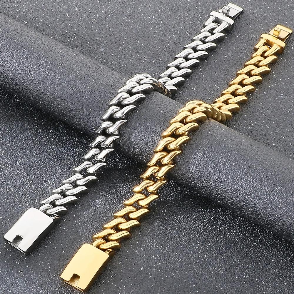Polished 15mm Cuban Link Bracelet for Man Luxury Waterproof Gold Color Stainless Steel Men's Chain Bracelets Fashion Men Jewelry