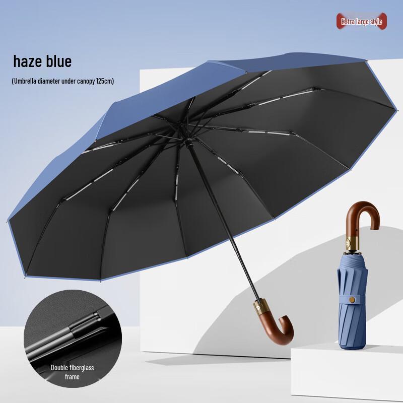 Large 10-Rib Folding Curved Handle Umbrella