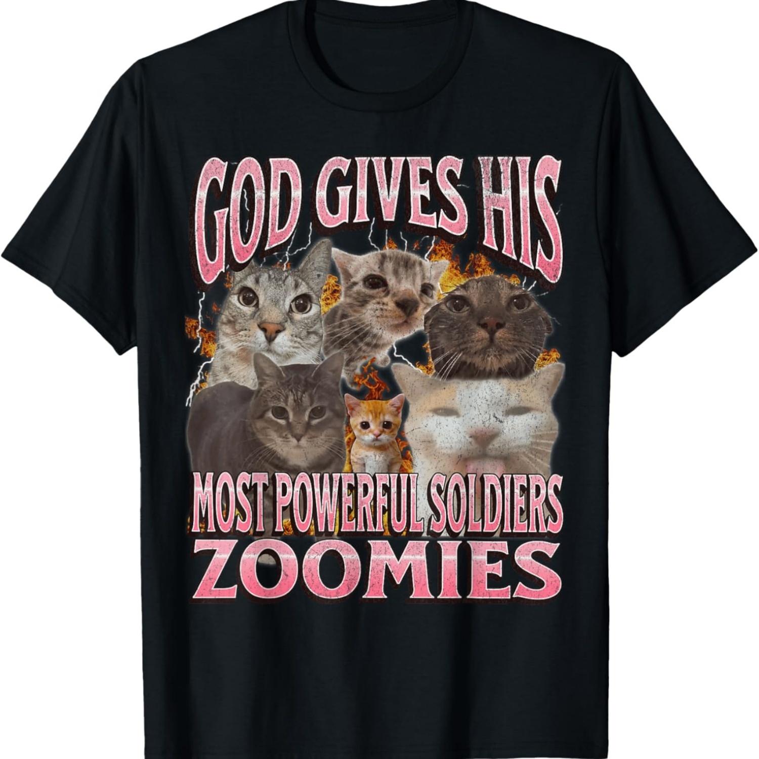 

God Gives His Most Powerful Zoomies Funny Cat Meme Bootleg T-Shirt S чёрный