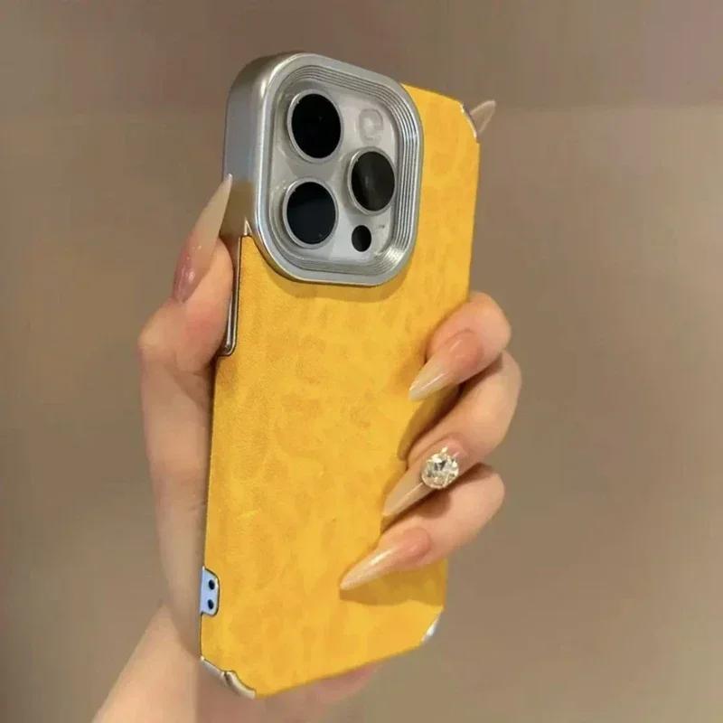 Luxury Soft Silicone Leather Leopard Print Phone Case For iPhone 11 12 13 14 15 16 Pro Max 16 Plus Shockproof Bumper Cover