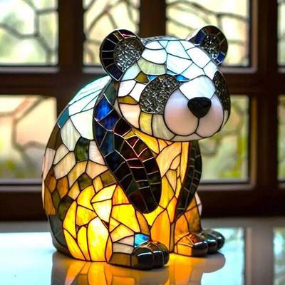 Tischlampe mit Tiermotiv, Buntglas, batteriebetrieben, Vintage-Tier-Nachtlicht, für Zuhause, Büro, Schlafzimmer, Kinderzimmer, Nachttischlampe