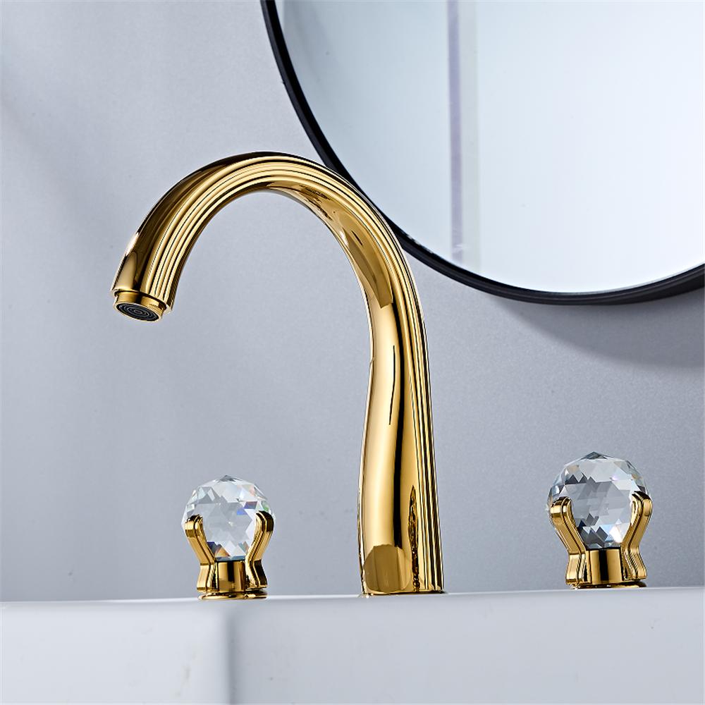 Brass Crystal Bathroom faucet widespread Gold Basin faucet Lavotory Tap luxury Basin Mixer Hot And Cold shower room sink Faucet