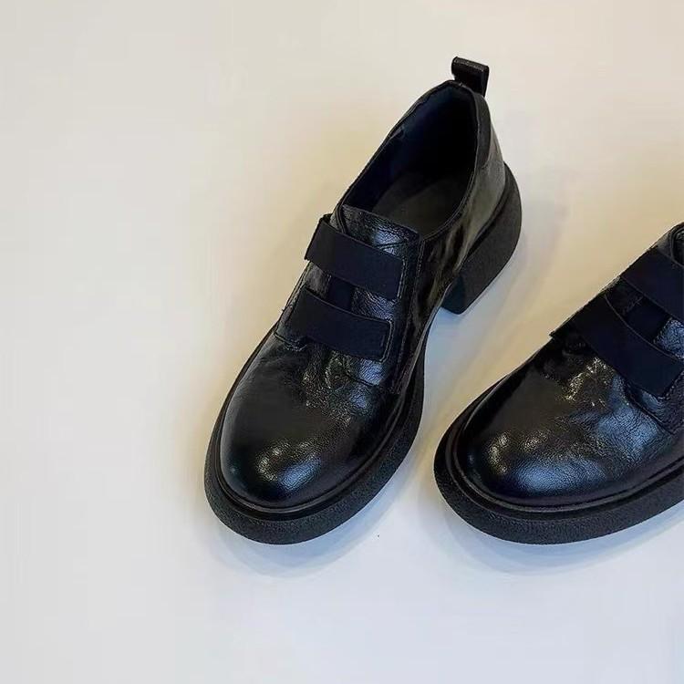 Sheepskin version~ British style platform Velcro loafers women's one-pedal leather comfortable thick heel silent small leather shoes