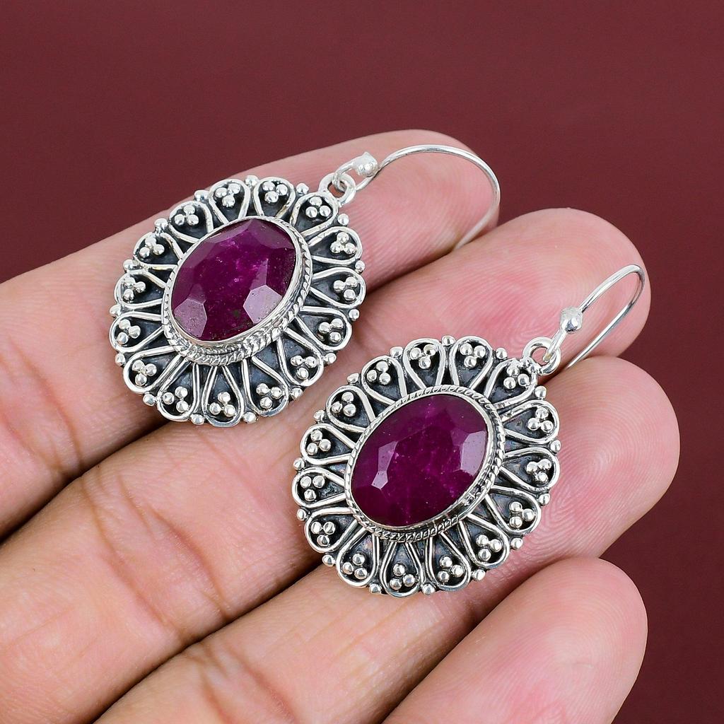 Faceted Kashmir Ruby Earring Vintage Gemstone Earrings Handmade Jewelry 925 Sterling Silver Earring Latest Design Earring Gifts For Friend