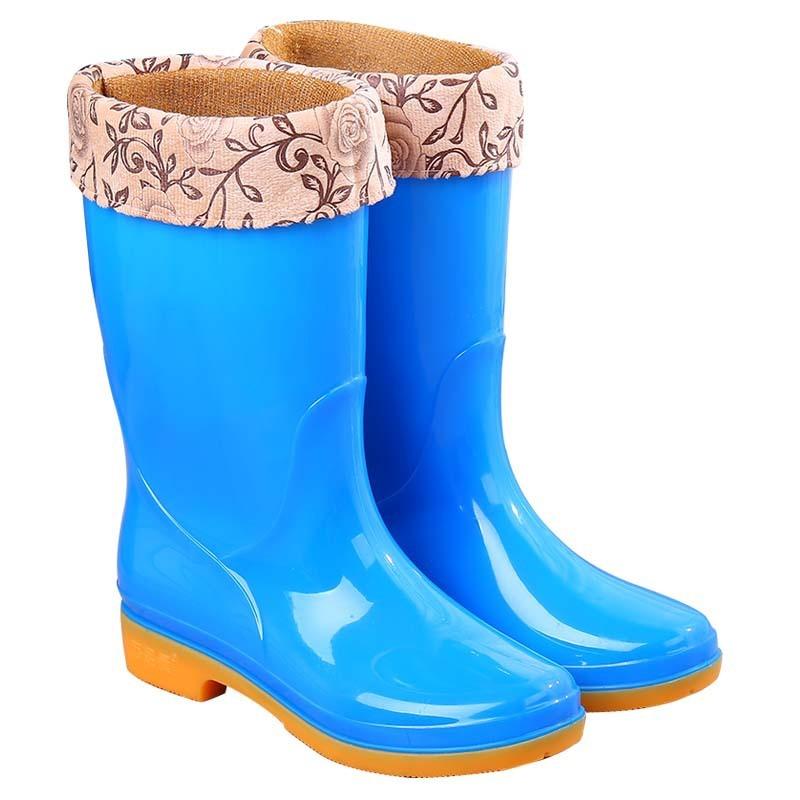 New Medium Tube Waterproof Rain Shoes Rain Boots Water Shoes Women's Fashion Adult Rubber Shoes Overshoes Velvet Water Boots Non-slip Work Summer