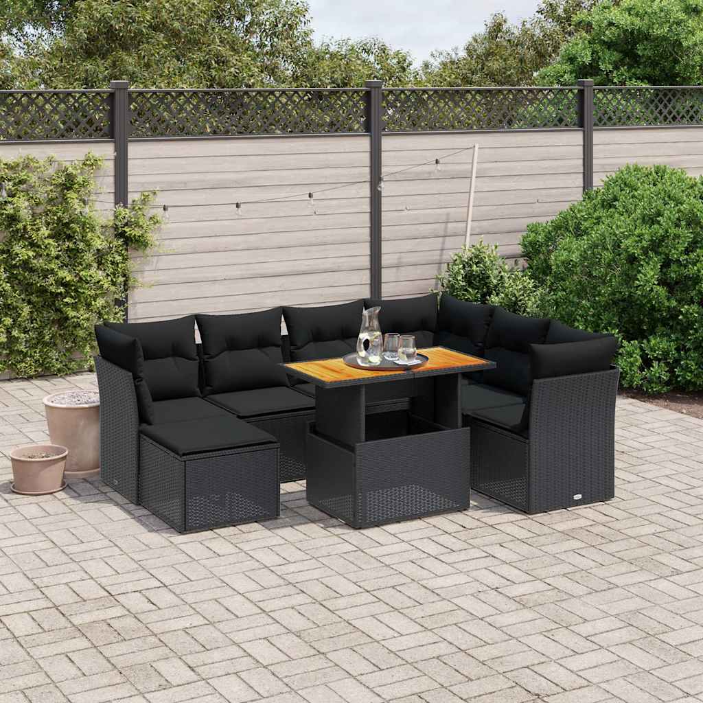 8 piece Garden Sofa Set with Cushions Black Poly Rattan