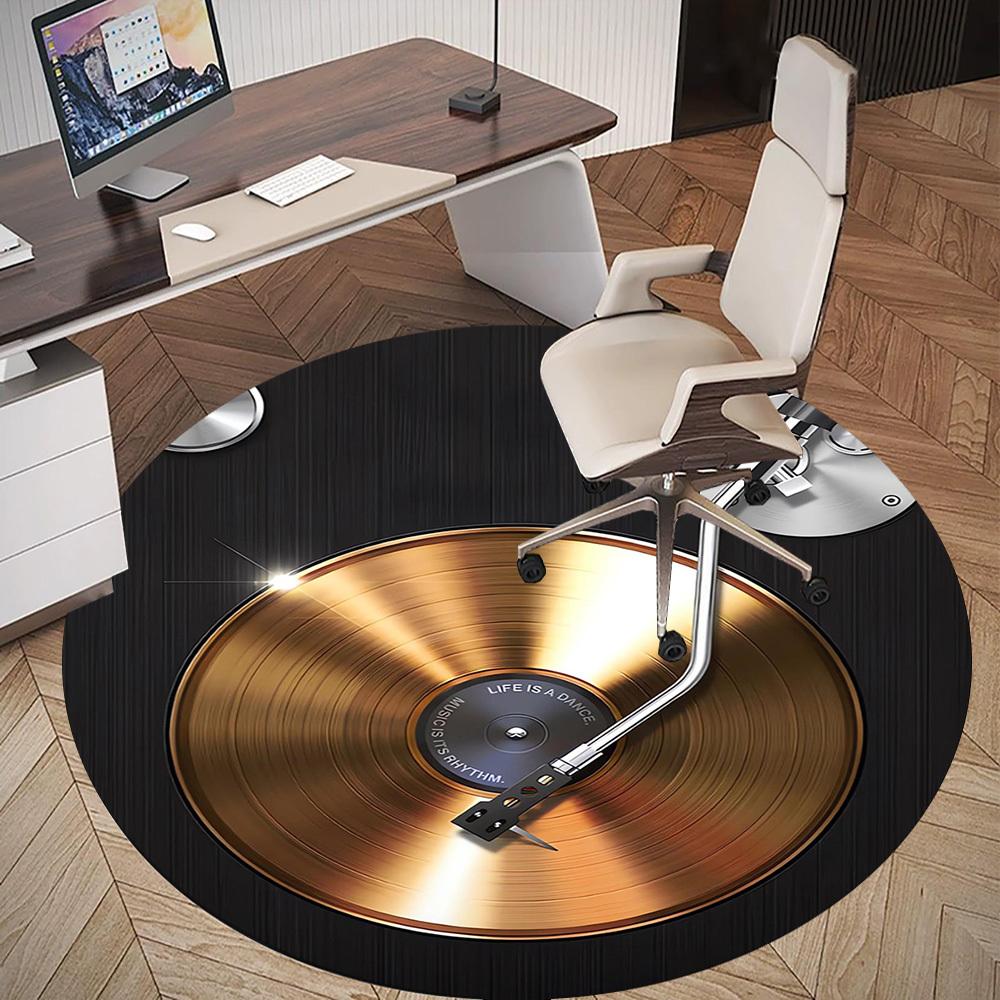 1PC Gold Vinyl DJ Turntable Round Chair mat Area Rug - Non-Slip, Floor Mat for Office, Bedroom, home decor Christmas Gift c0528129