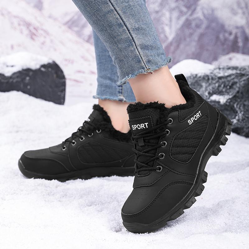 TUINANLE Couple Outdoor Hiking Shoes Warm Plush Flat Lace Breathable Soft Sole Low-top Boots Unisex Camping