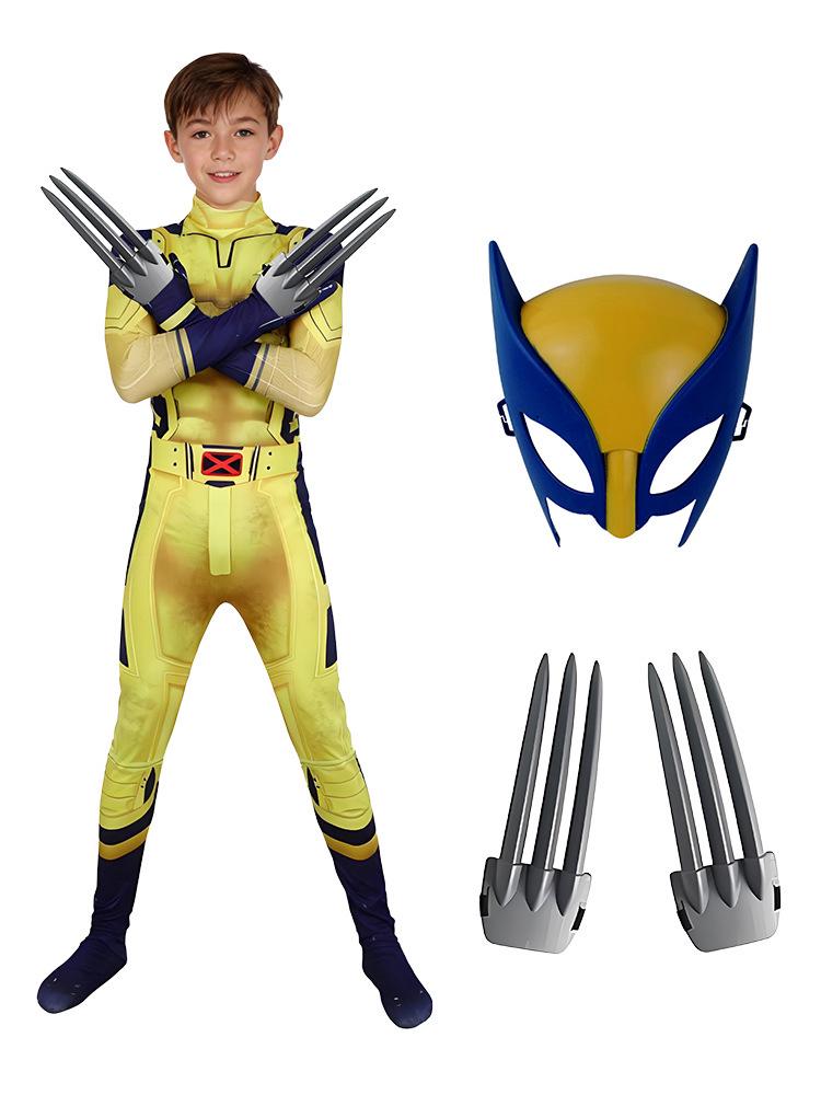 Halloween Wolverine Kids Jumpsuit with Claws & Mask - Deadpool 3 Wolf Uncle Cosplay