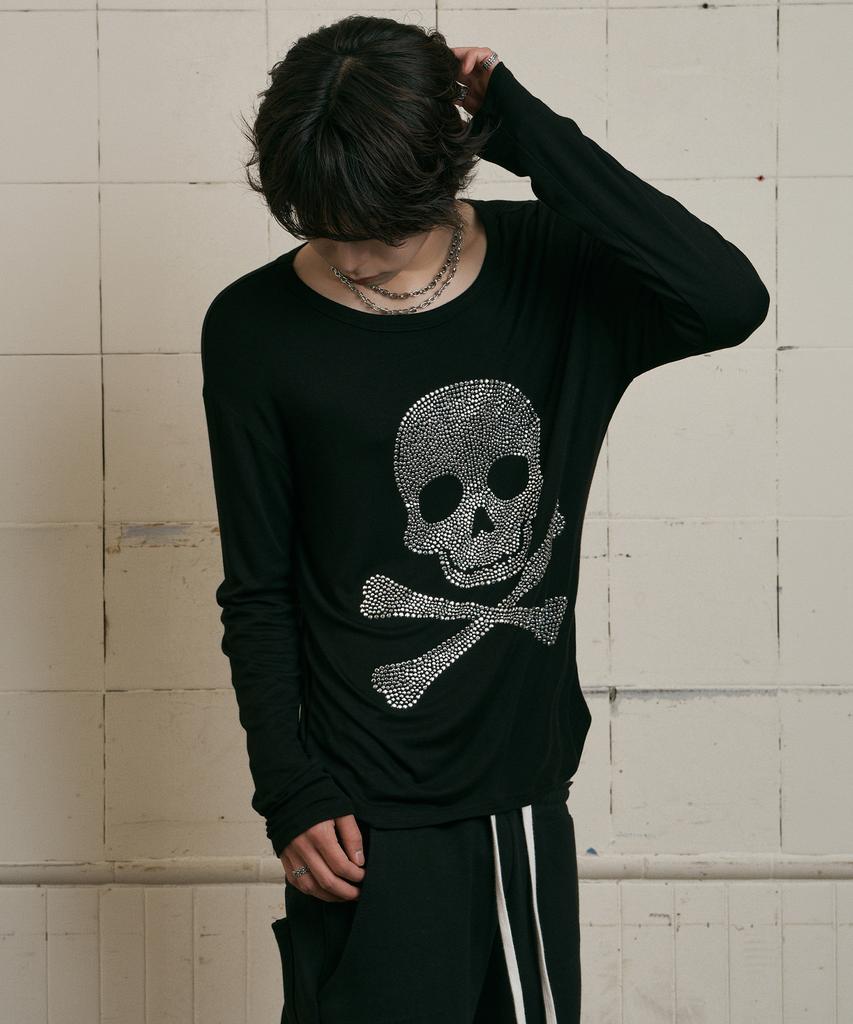 LANARCHIVE [0148] Skull Hotfix Slub Long Sleeve - Black