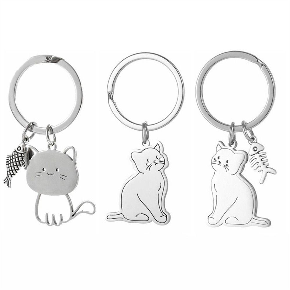 

Couple Lovers Cat Fish Keychain Stainless Steel Kittens Keychain Cat Key Ring Valentine s Day Gift Style 3