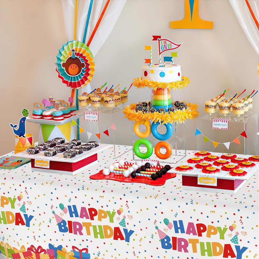Birthday Tablecloth, 2 Pack Birthday Table Cloths, 54 X 108 Inch Disposable Rectangle Tablecloths Plastic Birthdays Table Cover Party Tablecovers,