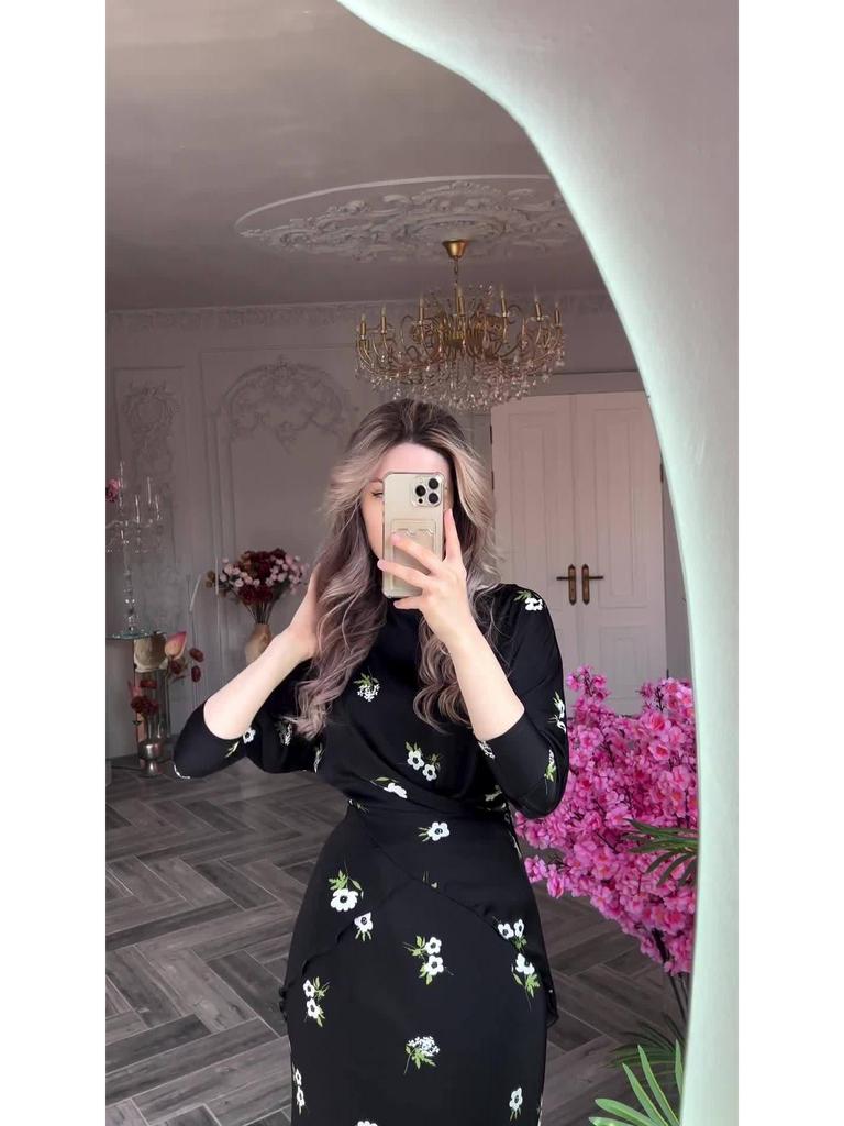 2024 Summer Women's Floral Print Loose Fit Crew Neck Skirt Set