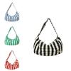 Striped Pattern Canvas Handbag With Bright Color Blocking For Summer Daily Wear
