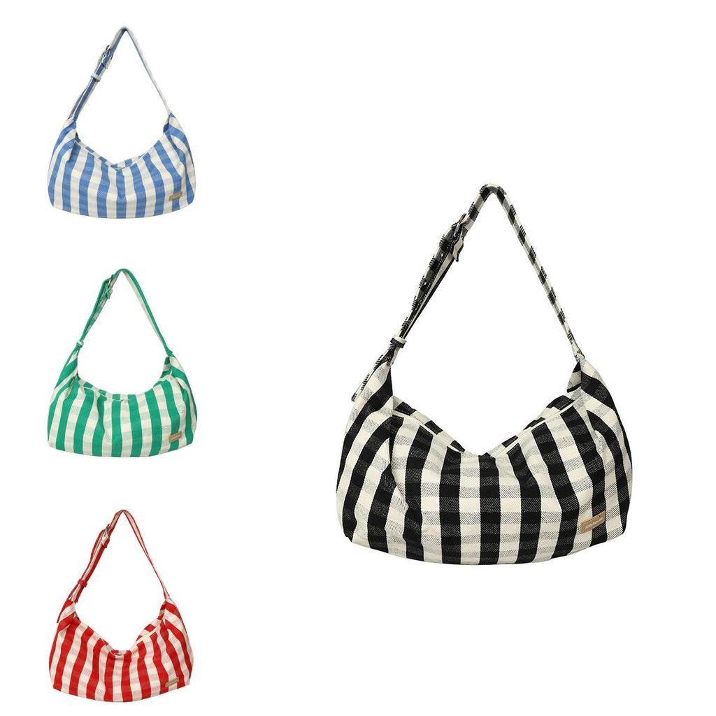 Striped Pattern Canvas Handbag With Bright Color Blocking For Summer Daily Wear