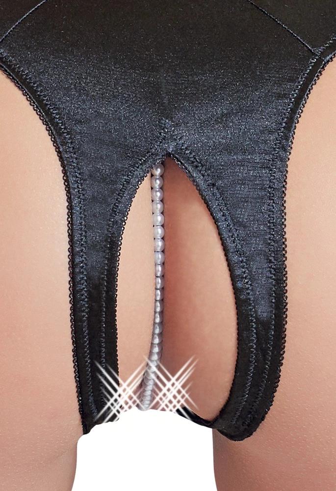 Cottelli Lingerie - Sexy Satin Panties With Pearls In The Crotch Black L