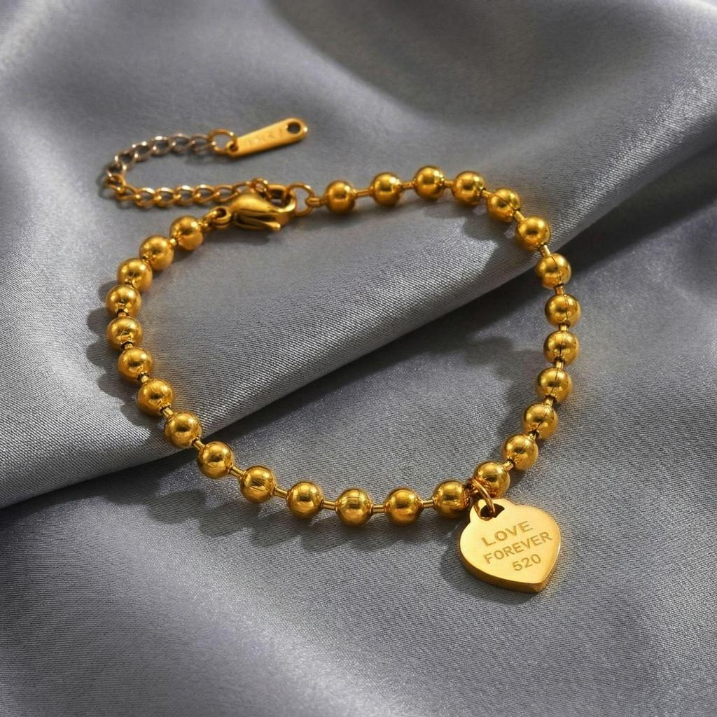 Korean Style Titanium Steel Love Bracelet for Women - Simple 520 Tag, Niche Design, Fashionable Round Bead.