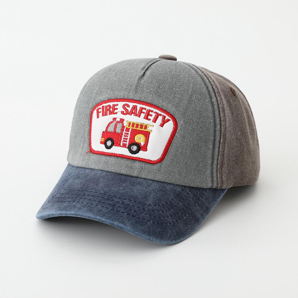 Fashion Hat Children's Color Matching Baseball Cap Fire Truck Embroidery Pattern Hat Boys Curved Edge Cap Breathable Sun Cap