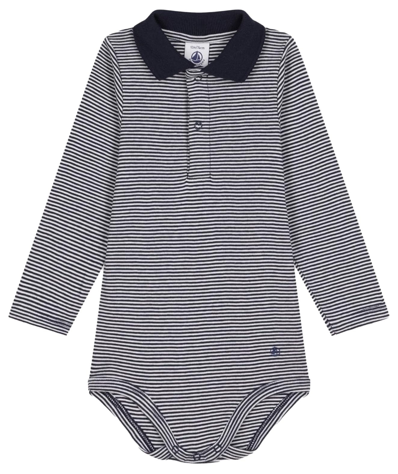 

Боди с длинными рукавами и воротником A0BQE 24 месяца 86 см [Petit Bateau] Темно-синий/Олд-белый