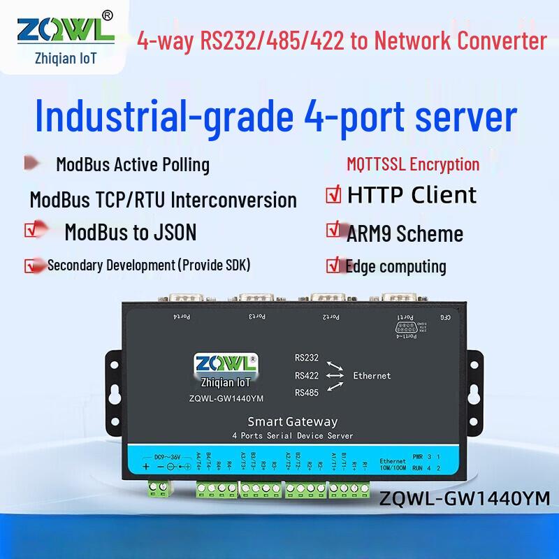 4-Port RS485/232/422 To Ethernet Serial Server