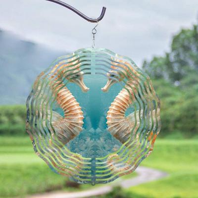 360 Degree Rotating Hook 10 Inch Flat Seahorse Wind Chime for Garden Lawn Decor Spring Summer Artistic Hanging Ornament Gift for Friends