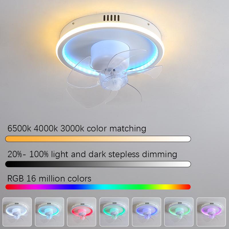 LED Ceiling Fan Lamp RGB Stepless Dimming Remote Interior Lighting Fixture Bedroom Living Home Decor Ceiling Fan With Light