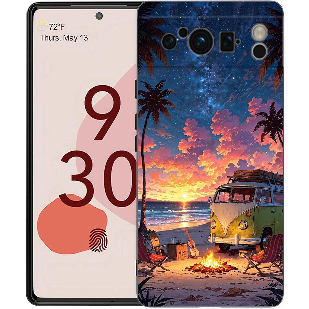 

Combi Van Car Outdoor Camping Phone Case For Google Pixel 10 9 8 7 6 Pro XL 9A 8A 6A 7A 5G Soft Shockproof TPU Black Cover Pixel 6A