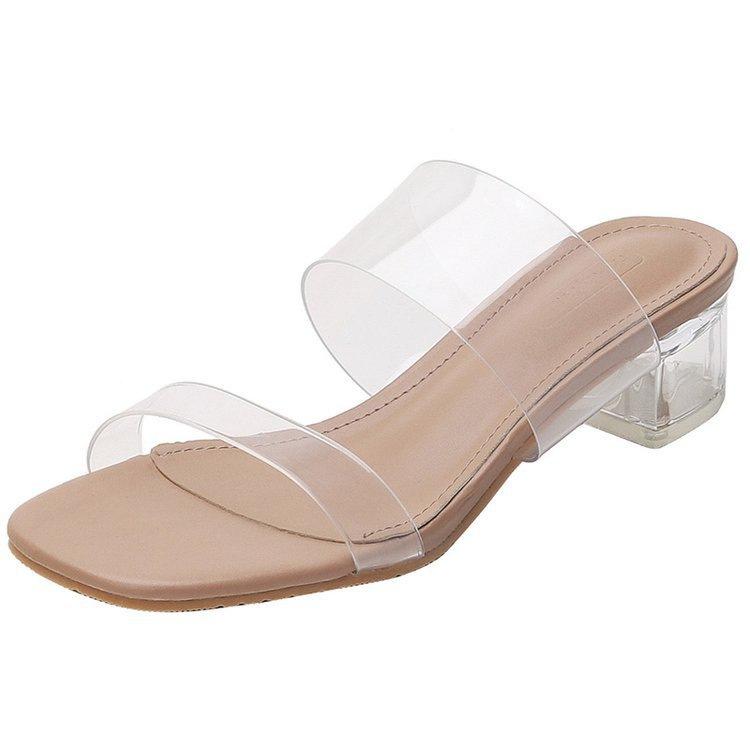 

Маленькие детские босоножки на высоком каблуке 2025 весна и лето новые популярные прозрачные хрустальные толстый каблук крутые шлепанцы уличная обувь 35