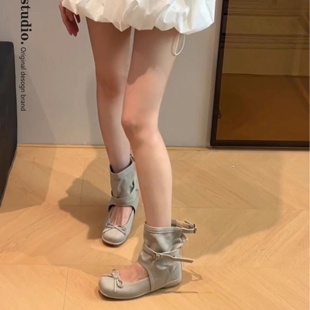 Ballet cool boots women's 2025 new summer breathable inner height increase Mary Jane single shoes casual versatile short boots