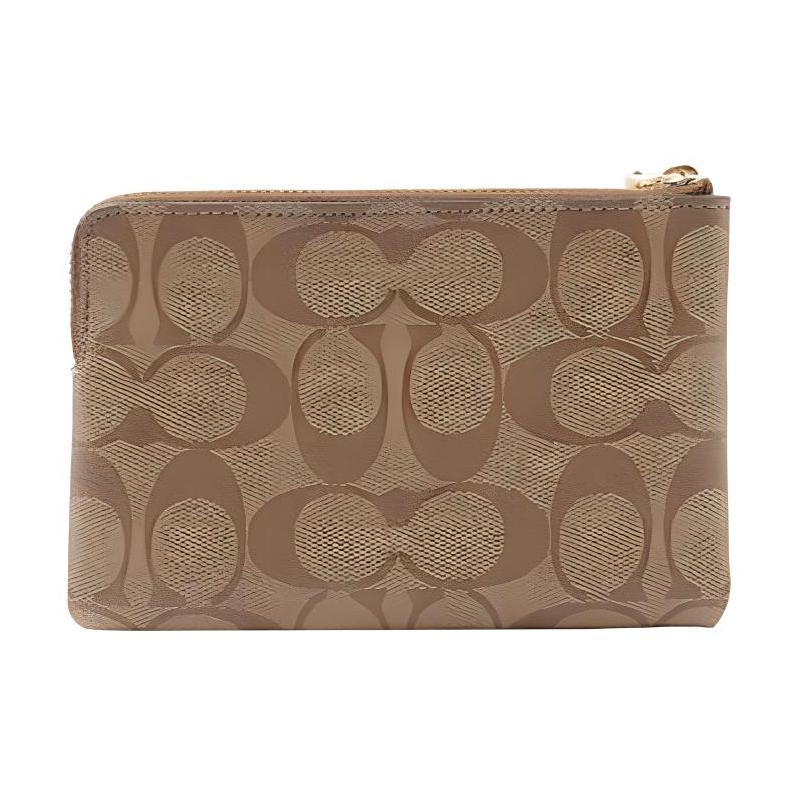 COACH Corner Zip 16 Presbyopia Leather Mahjong Bag Coin Purse Wrist Bag Clutch Small Women's Khaki White