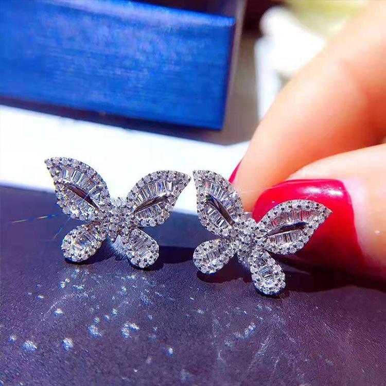 Fashion Fairy Full Diamond Platinum Plated Butterfly Pendant Simulation Zircon Ring Stud Earrings Set