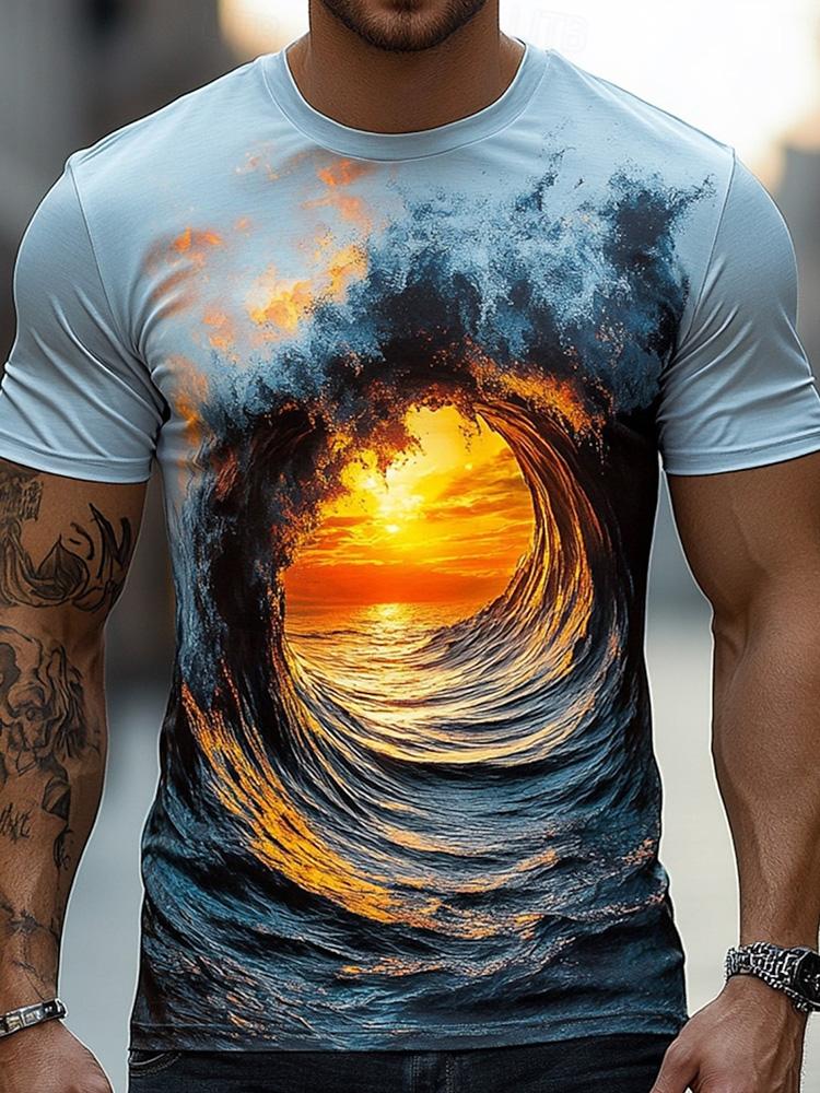 Летняя повседневная мужская футболка свободного кроя с 3D принтом волн, мужская футболка для улицы, для отдыха на море, модная мужская футболка с коротким рукавом S