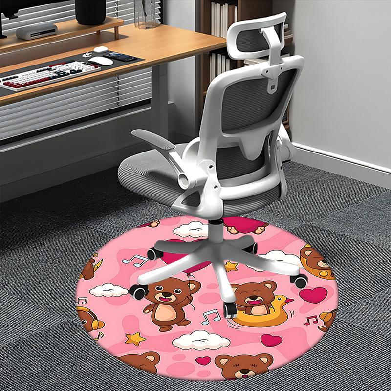 Charming Teddy Bear Chair Mat - Round Carpet for Home Decor