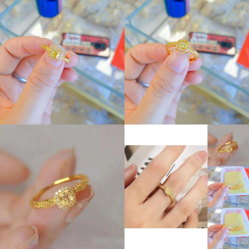 Minimalist Stylish And Open Design Square Sugar Yellow Crystal Ring For Women Gold Jewelry