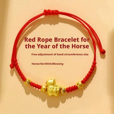 Handmade Braid Lucky Horse Red String Bracelet Chinese Zodiac Horse Sign New Year Rope Braided Bracelet Gifts for Women Men Kids