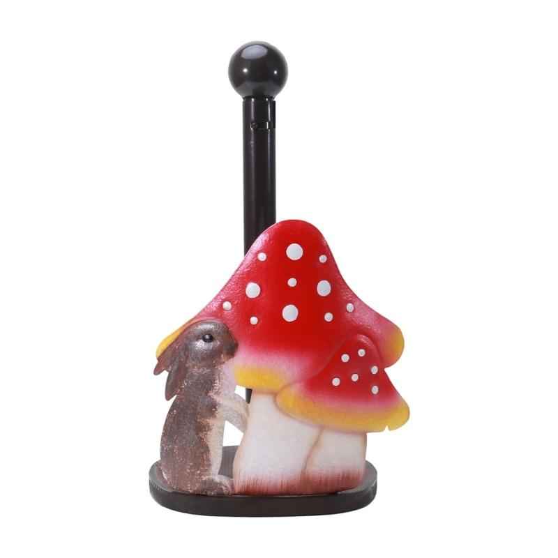 

Sturdy Paper Towel Holder Featuring Rabbits Mushroom Designs Iron and Solid Wood Frame Suitable for Kitchen or Bathroom 1