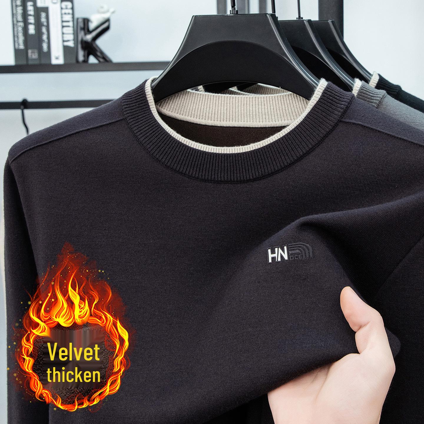 

Men s Premium Thickened Round Neck Sweater: Warm, Skin-Friendly, and Velvet-Integrated for Autumn and Winter. XXL