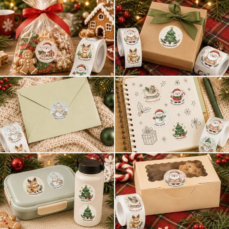 500Pcs/roll Merry Christmas Sticker Cute Santa Snowman Elk Gift Seal Labels Wrapping Decor Stickers for Bag Envelope