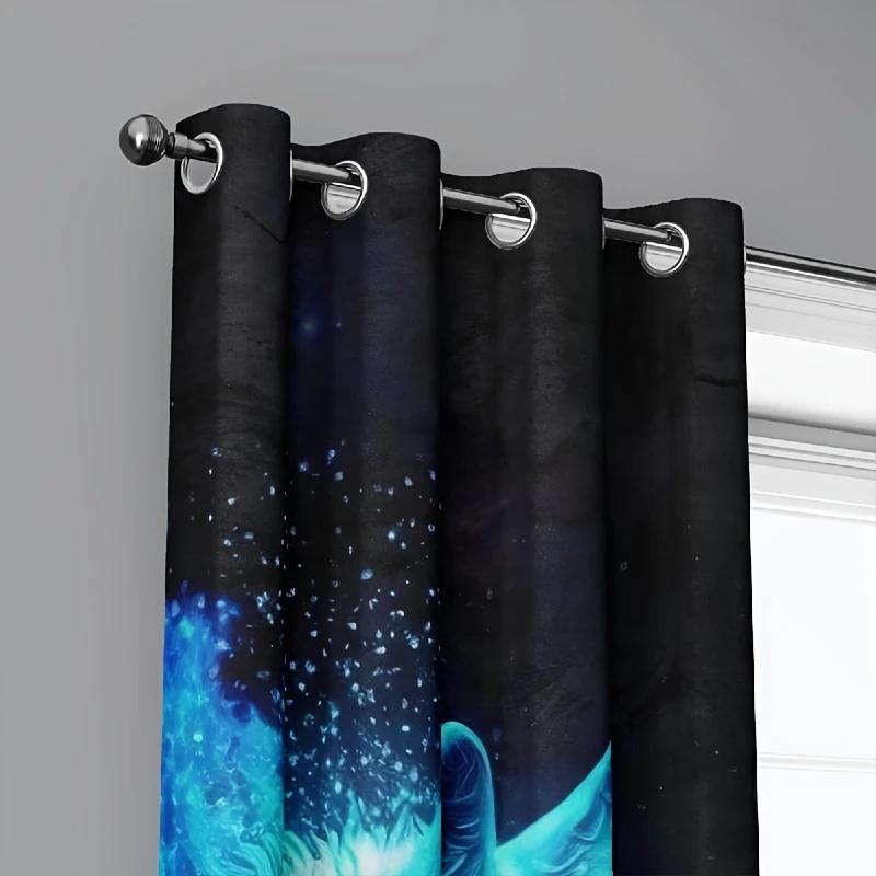 2 pieces of Ice and Fire Wolf fashion printed curtains, bedroom and living room, home decoration, room decoration