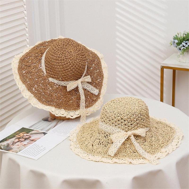 Stylish Summer Wide Brims Straw Hat With Pineapple Lace Bowknot For Women Breathable Outdoor Beach Sun Protection