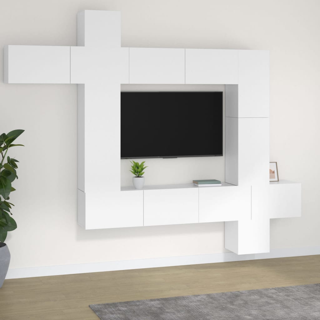 9 piece TV cabinet set white particleboard
