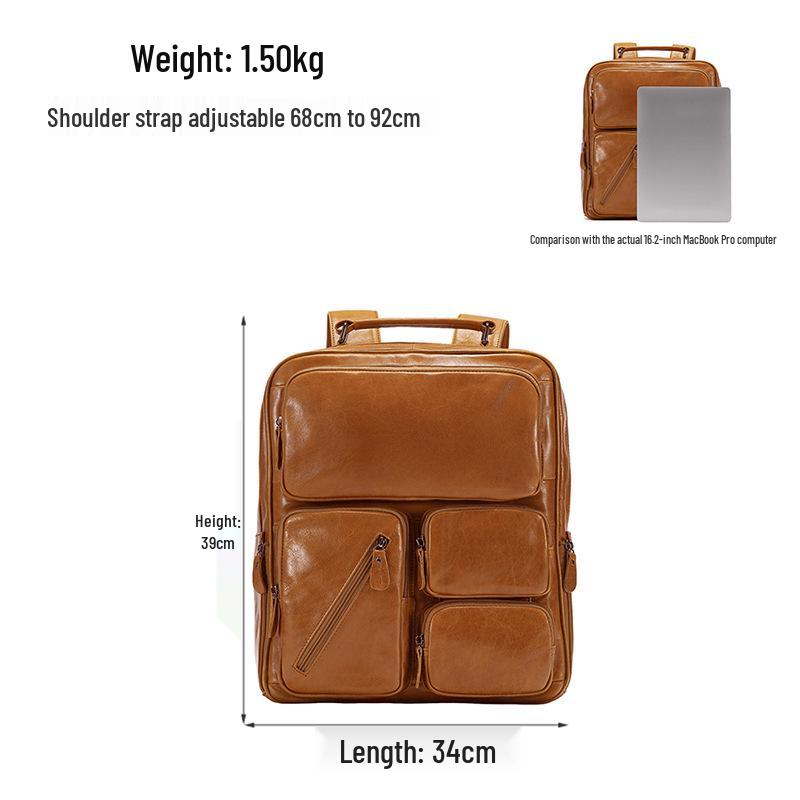 Men's Genuine Leather Multi-Pocket Travel Backpack: Large Capacity, Versatile, and Ideal for Casual Outdoor Adventures.