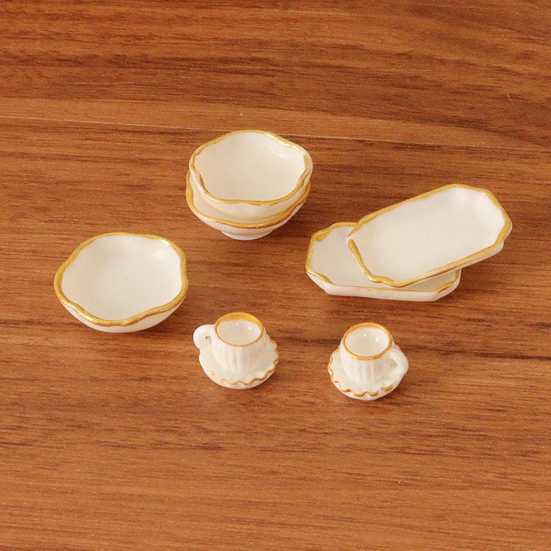 1 sett 1:12 Dukkehus Miniatyr Middagstallerken Kaffekopp Brett Skål Retter Kjøkken Borddekking Modell Dekor Leke Dukkehus Tilbehør