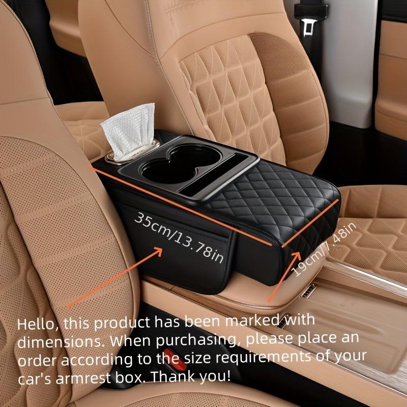 1 Stück Multifunktionale Auto-Armlehnenkissen mit Getränkehalter, Kunstleder-Aufbewahrungs-Erhöhungspad für Mittelkonsole, Fahrzeug-Taschentuchbox