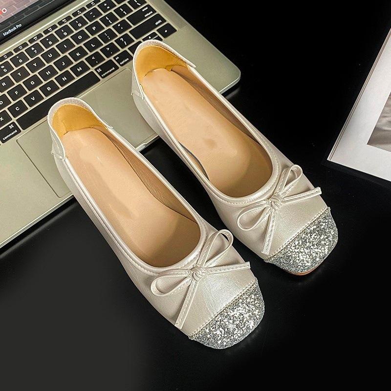 French Temperament Bow Huge Good-looking Single Shoes 2025 Summer New Fashion Flat Ballet Soft-soled Casual Shoes