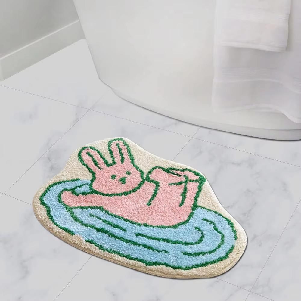Cute Cartoon Bear Shaped Soft Floor Mat Animal Print Absorbent Bathroom Bedroom Living Room Decor Rug